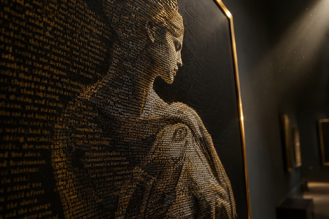 Close-up of the artwork showing readable affirmation text
